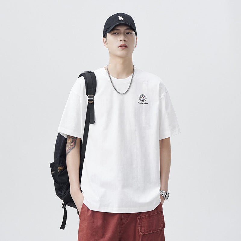Mens T-shirts vintage print summer loose five-quarter sleeves