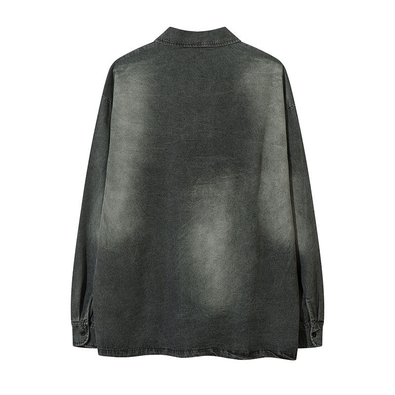 Marcas De Streetwear Denim POLO Neck Long Sleeve T-Shirt Loose Casual Men's and Women's Top