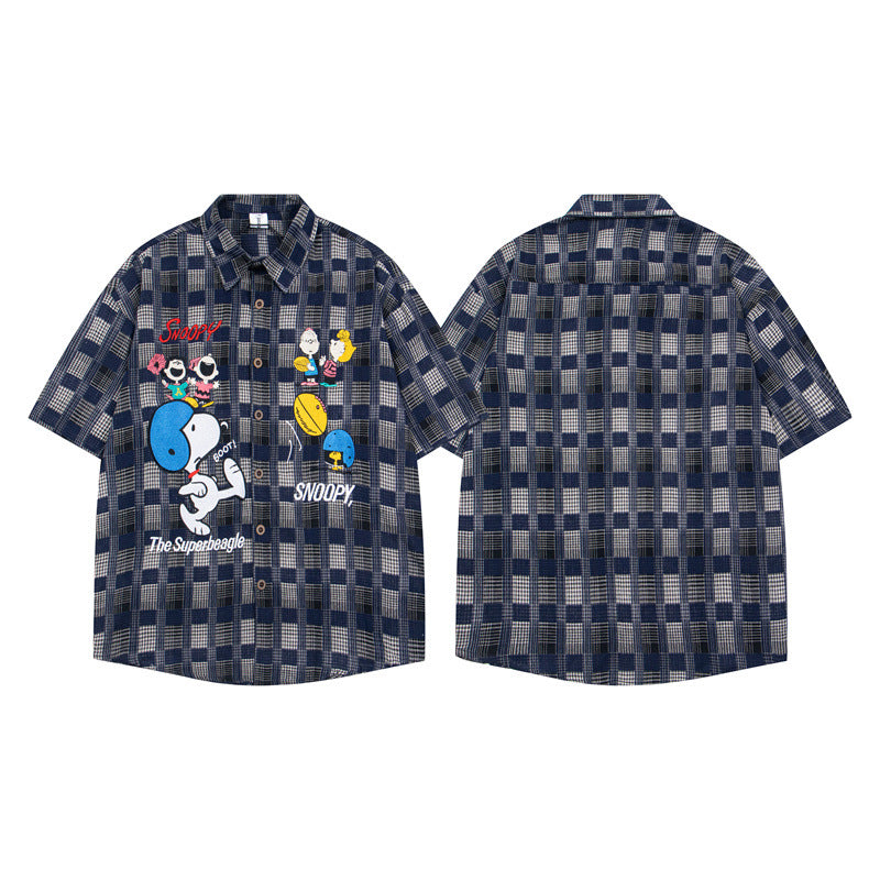 Y2K mens shirt summer cute cartoon embroidery design sense loose