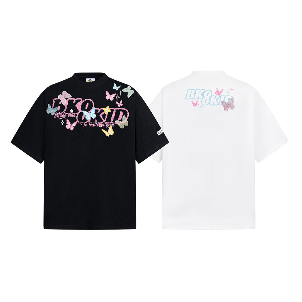 Hip Hop Shirts For Boys Vintage Butterfly Short Sleeve T-Shirt Summer Oversize Casual Top