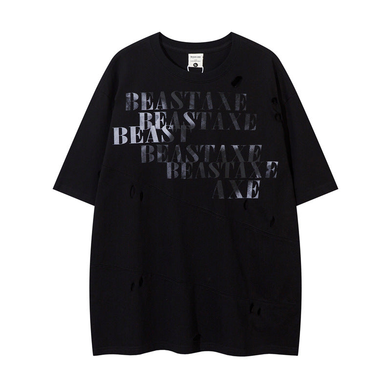 Y2K mens shirt washed and old round neck short-sleeved T-shirt loose and casual