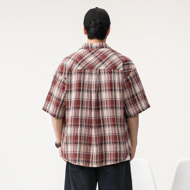 Mens T-shirts Plaid Short Sleeve Shirt Summer Loose