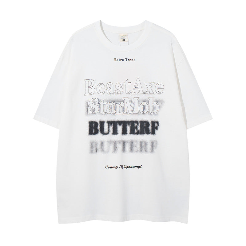 Y2K mens shirt summer loose round neck loose short sleeves