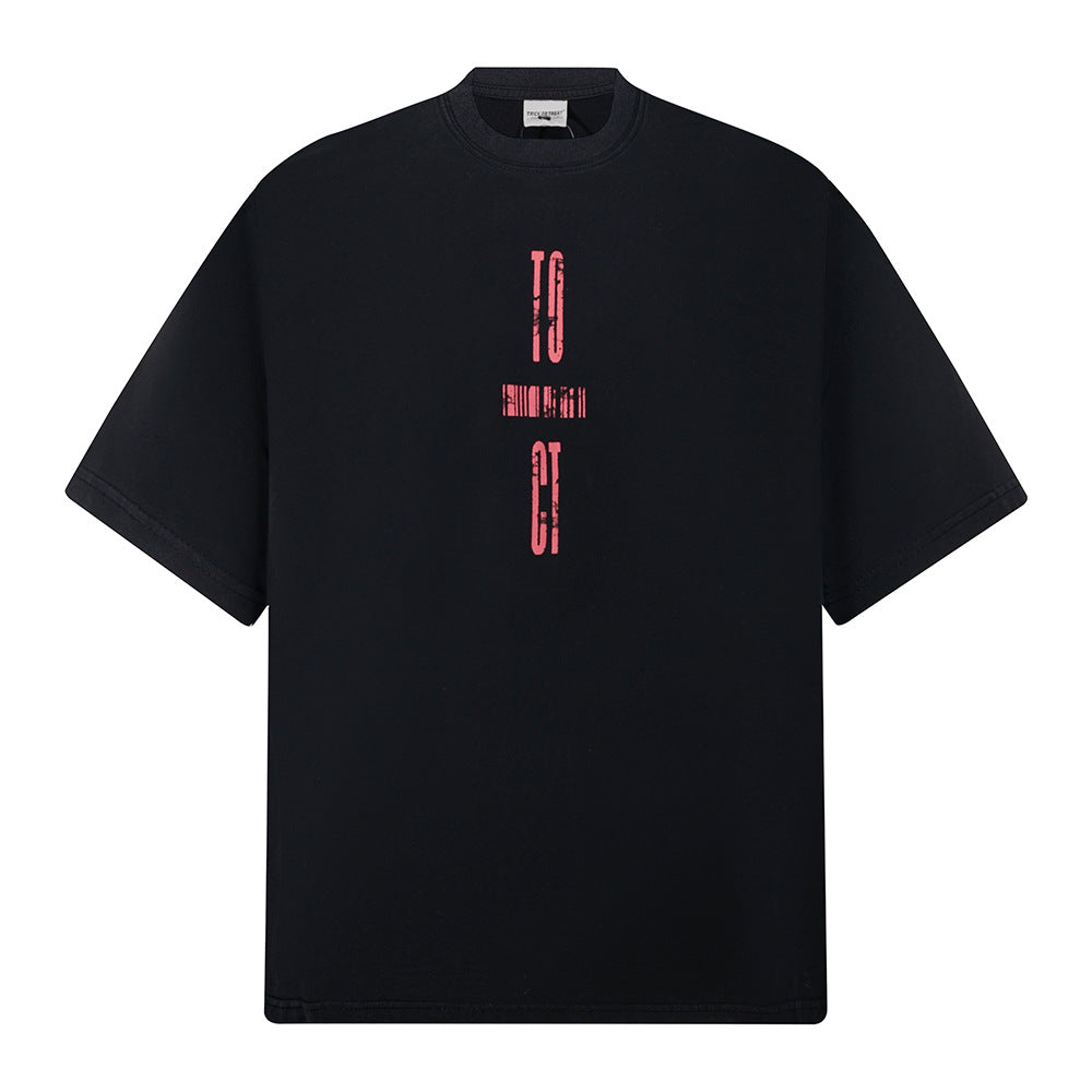 Nostalgia T Shirts Vintage Crew Neck T-Shirt Embroidered Letters