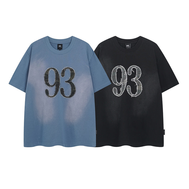 Y2K mens shirt washed tie-dye inkjet digital hip-hop retro crew neck short-sleeved T-shirt