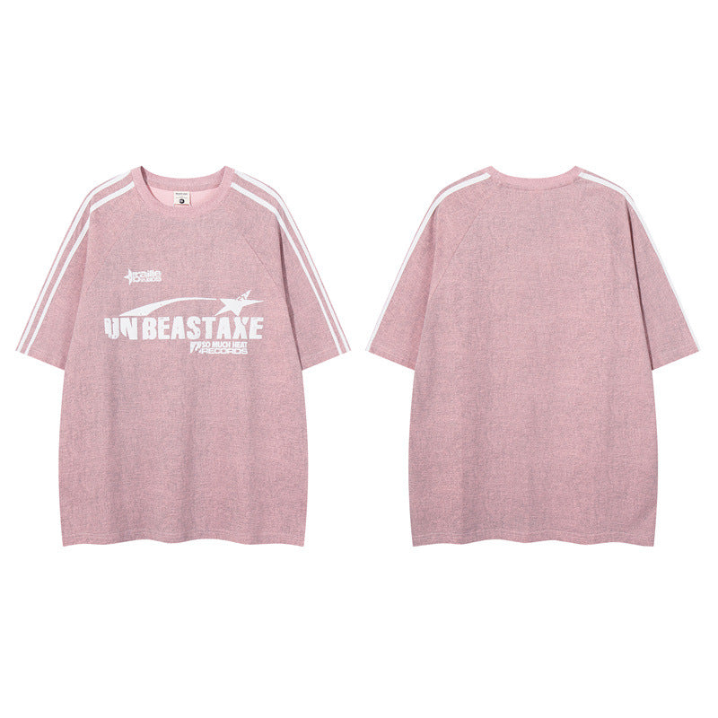 Y2K mens shirt washed dot offset suede foam T-shirt