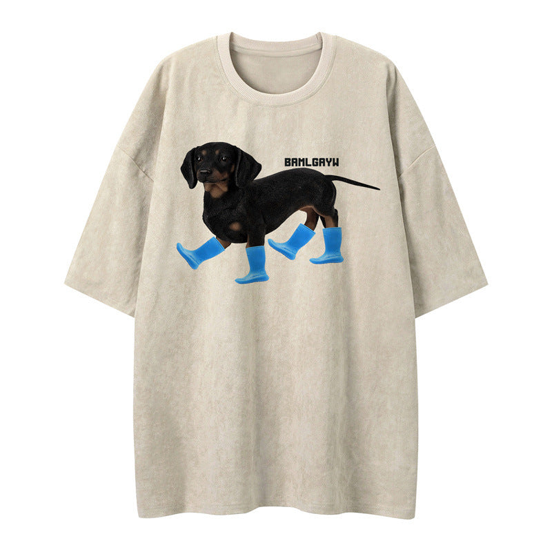 US drip outfits Summer Vintage Puppy Casual Loose Short Sleeve T-Shirts