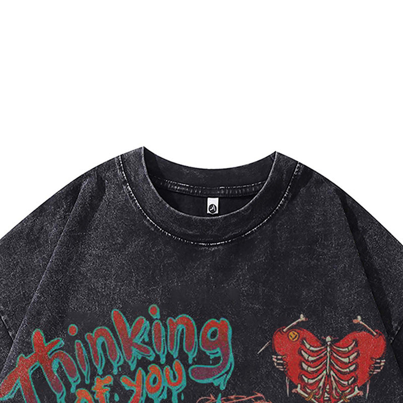 Vintage Usa Shirt Vintage Skull Print Short Sleeve T-Shirt