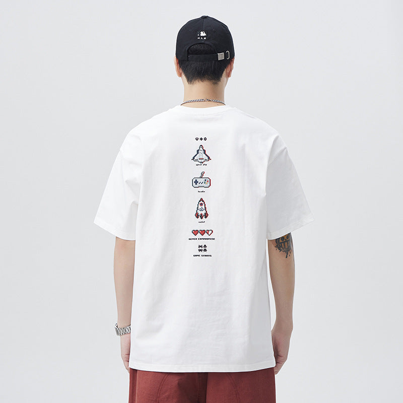 Men T-shirts Summer Short Sleeve Loose Printed Top