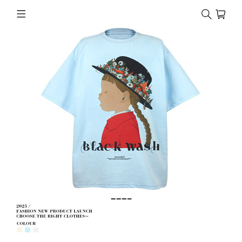 American vintage street T-shirt cartoon character print men and women spring and summer loose