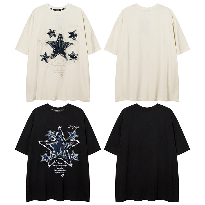 1990 Fashion T-Shirt Pentagram Embroidered Short Sleeve T-Shirt