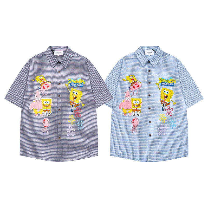 Y2K mens shirt retro fun cartoon print short sleeve shirt