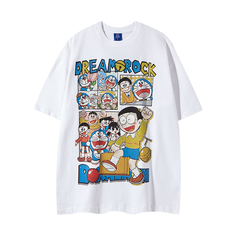 Nyc 1990 Shirt Vintage Cartoon Printed Robot Cat Short Sleeve T-Shirt Oversize Top