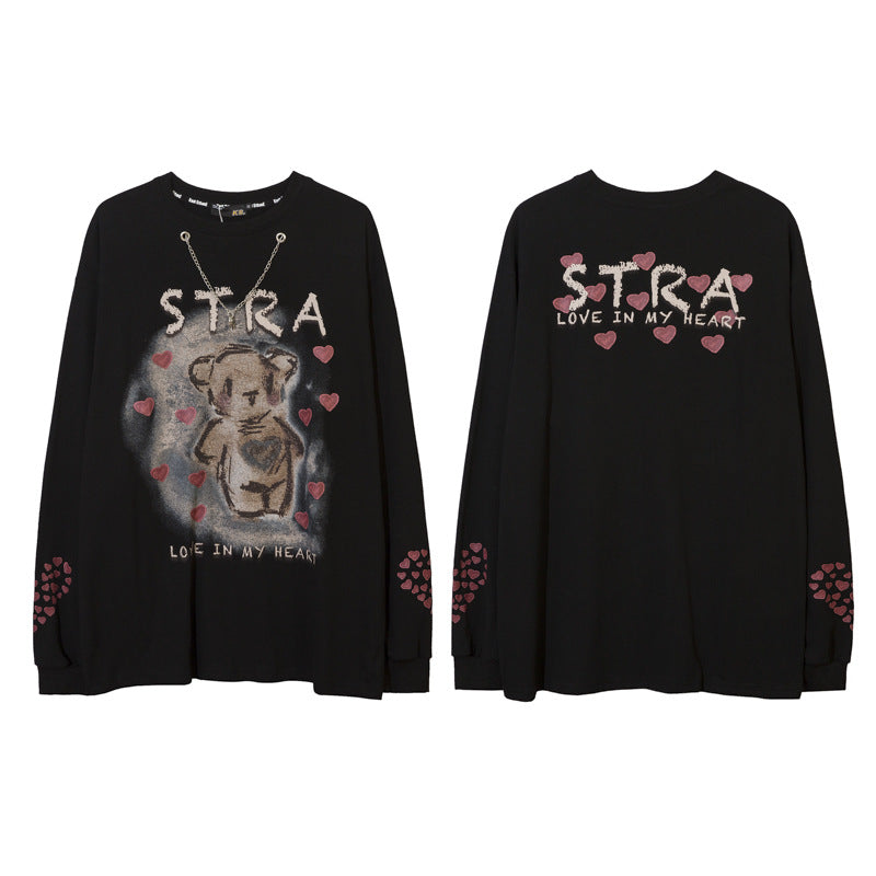 Vintage T Shirts Hip Hop Vintage Bear Print Long Sleeve T-Shirt oversize