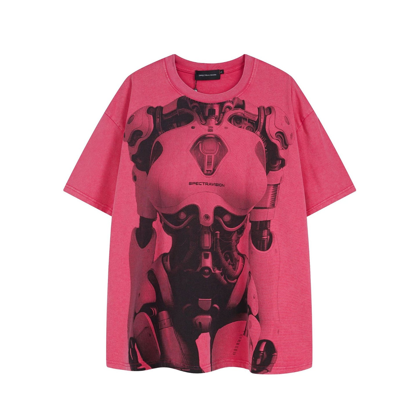 1990 Fashion T-Shirt Washed and Old Robot Printed Short Sleeve