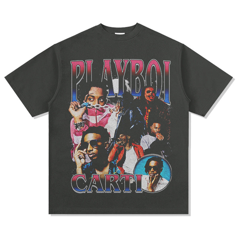 Outfit streetwear vintage hip hop Carter Playboi print short sleeve t-shirt