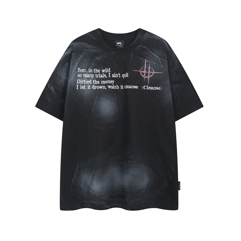 Y2K mens shirt retro loose round neck men's short sleeve T-shirt