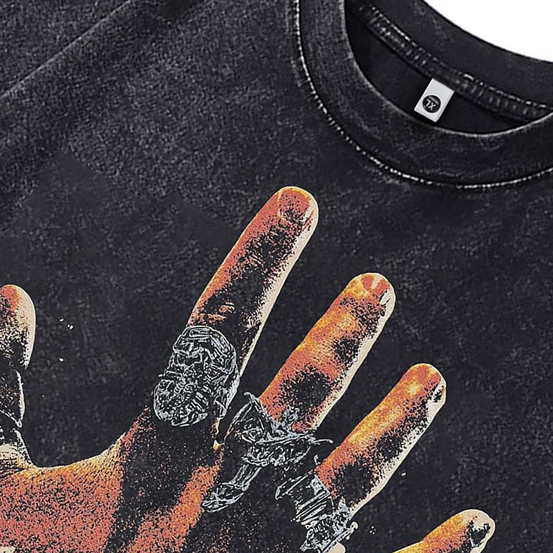 Ropa Vintage Hombre Vintage Finger Hip Hop Print Short Sleeve T-Shirt