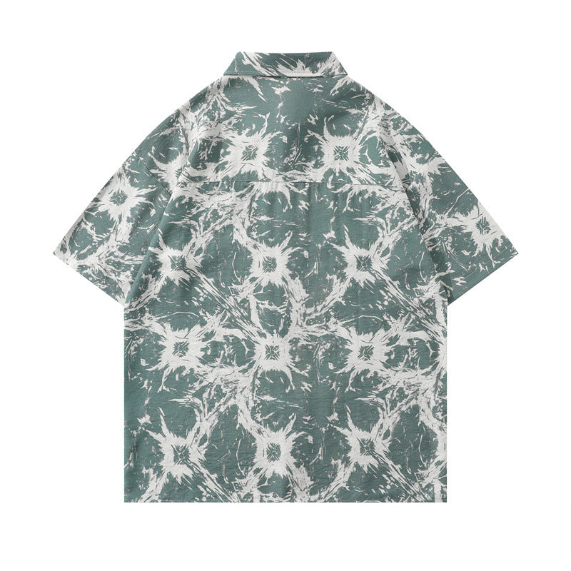 Y2K mens shirt retro loose casual short-sleeved tie men's shirt