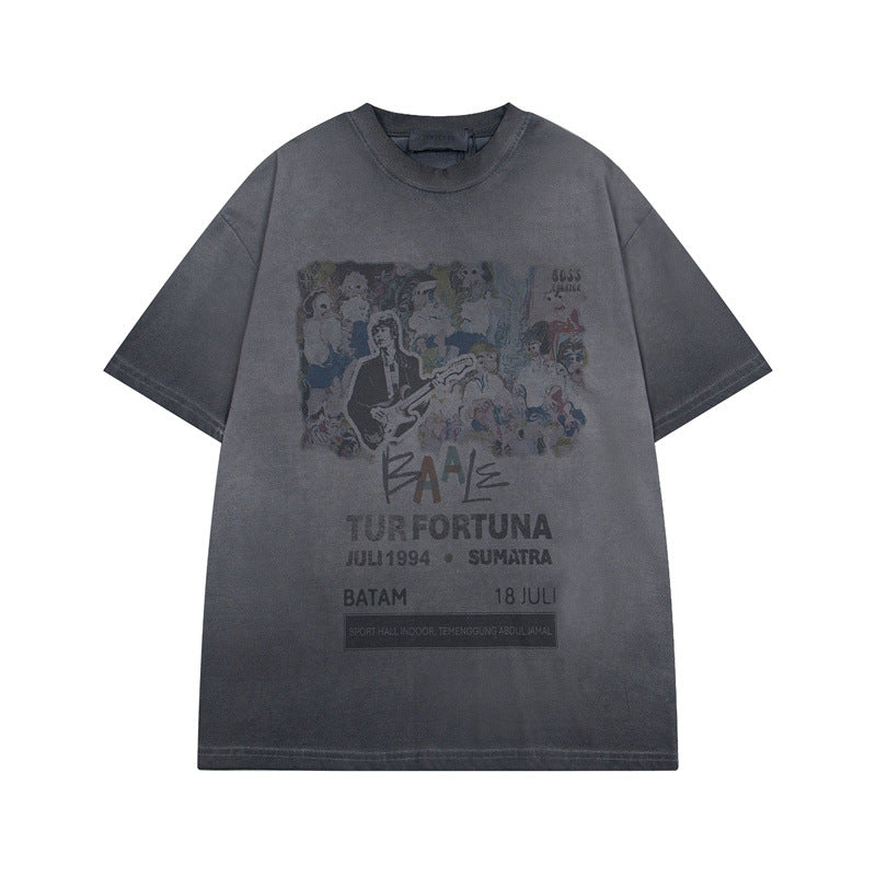 Y2K mens shirt retro washed old dyed t-shirt