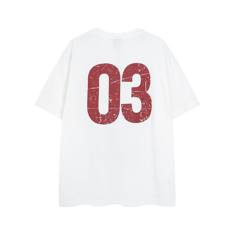 Y2K mens shirt washed tie-dye cartoon round neck short-sleeved T-shirt