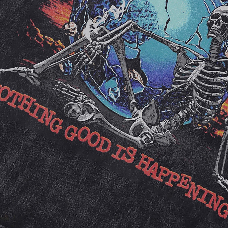 Ropa Vintage Hombre Vintage Wash Old Printed Short Sleeve T-Shirt