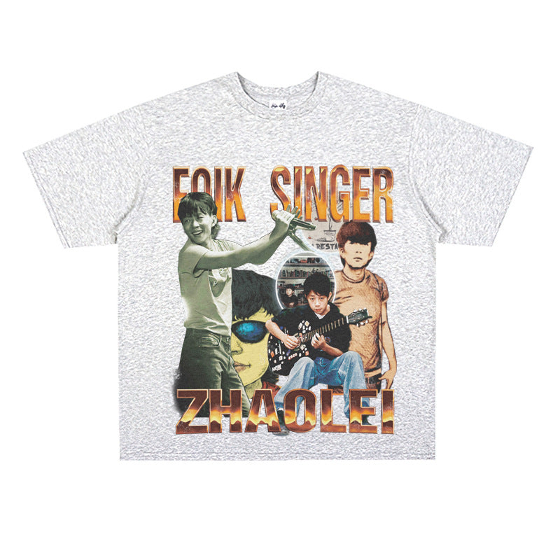 Film Star T Shirt Loose American Retro Street round Neck T-shirt Men and Women