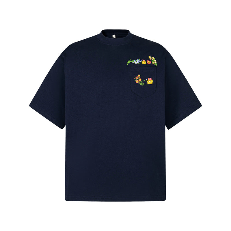Vintage Usa Shirt Vintage Floral Embroidery Short Sleeve T-Shirt Crew Neck Top