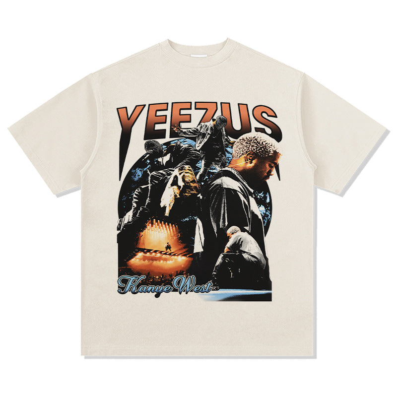 Streetwear masculino vintage hip hop kanye kanye print short sleeve t-shirt
