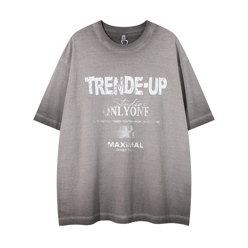US drip outfits summer retro gradual change wash casual loose short sleeve T-Shirts