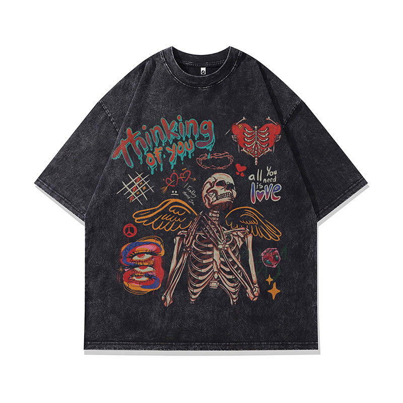 Vintage Usa Shirt Vintage Skull Print Short Sleeve T-Shirt