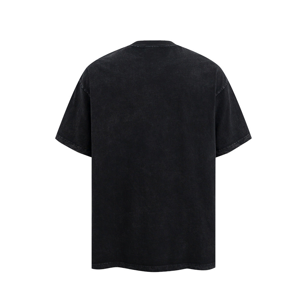 Nostalgia T Shirts Alphabet Printing Washing Water Old Short Sleeve T-Shirts
