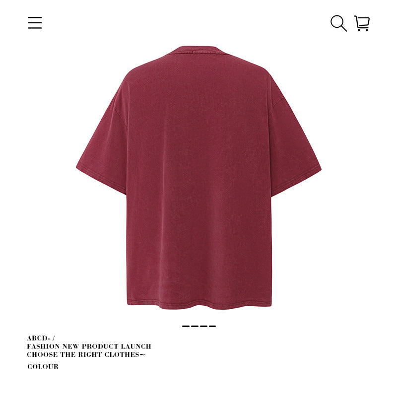 American vintage street T-shirt pure cotton retro men's and women's summer loose half sleeves