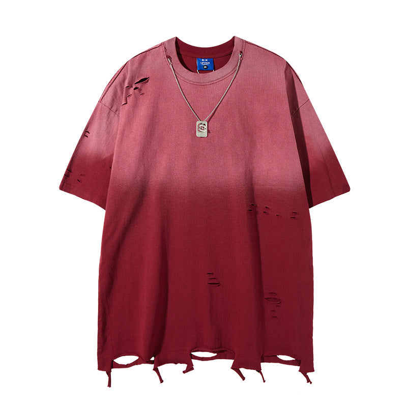 Nyc 1990 Shirt gradual change old washed hole short sleeve t-shirt
