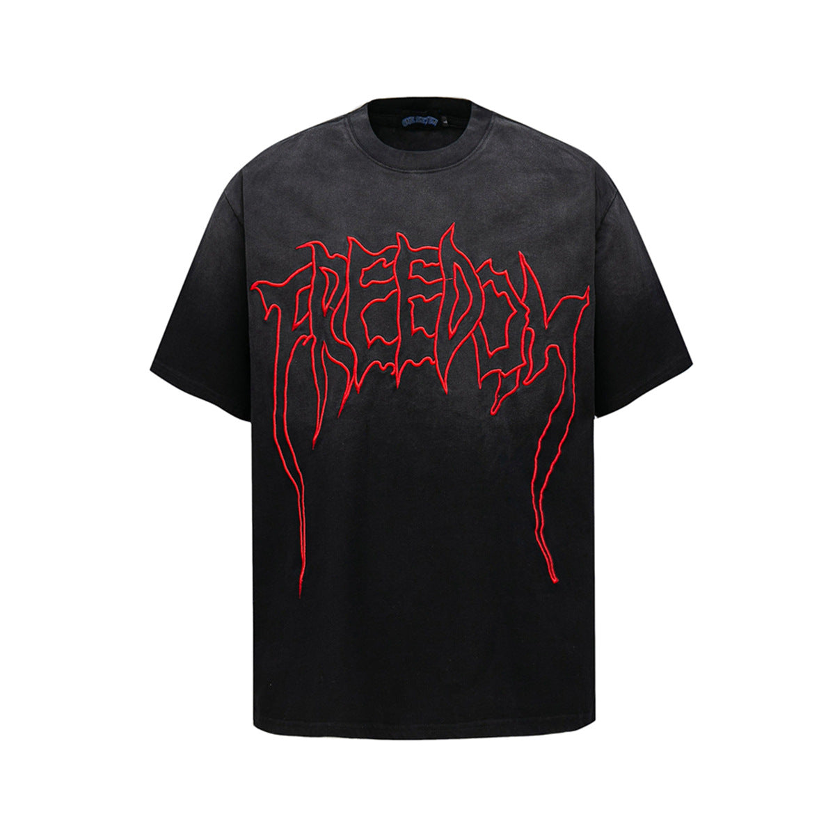 Retro Style Shirt For Men Summer Flame Letter Embroidery Short Sleeve T-Shirt