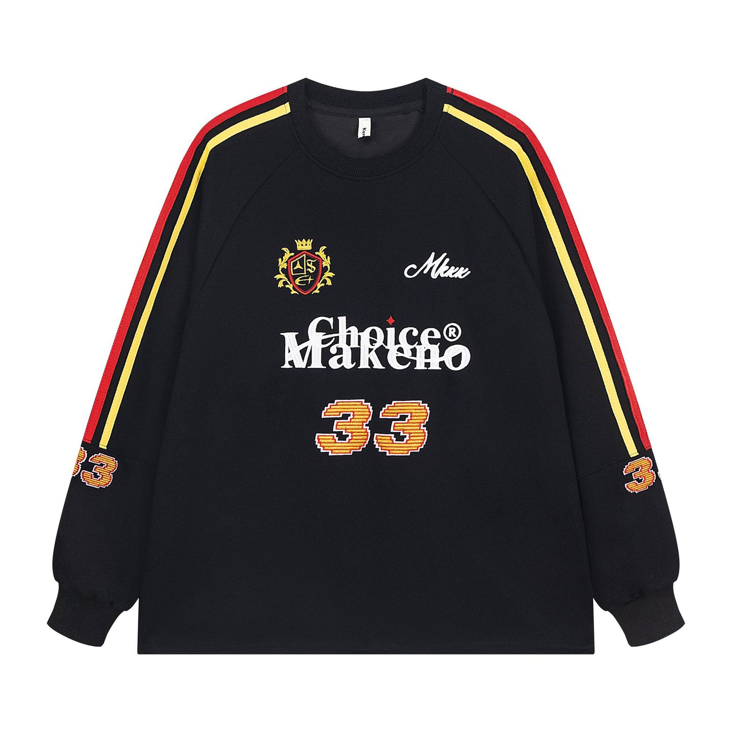Marcas De Streetwear Embroidery Bar Crew Neck Long Sleeve T-Shirt Loose Sweater