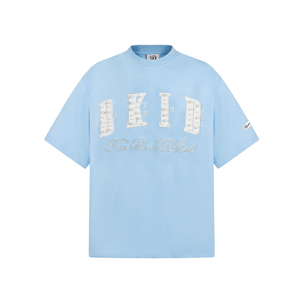 Hip Hop Clothes New York Vintage Pearl Alphabet Short Sleeve T-Shirt