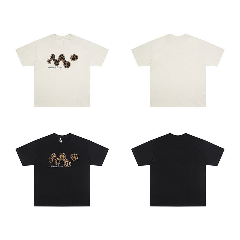 Marcas De Streetwear Vintage Leopard Patch Embroidered Couple Short Sleeve T-Shirt