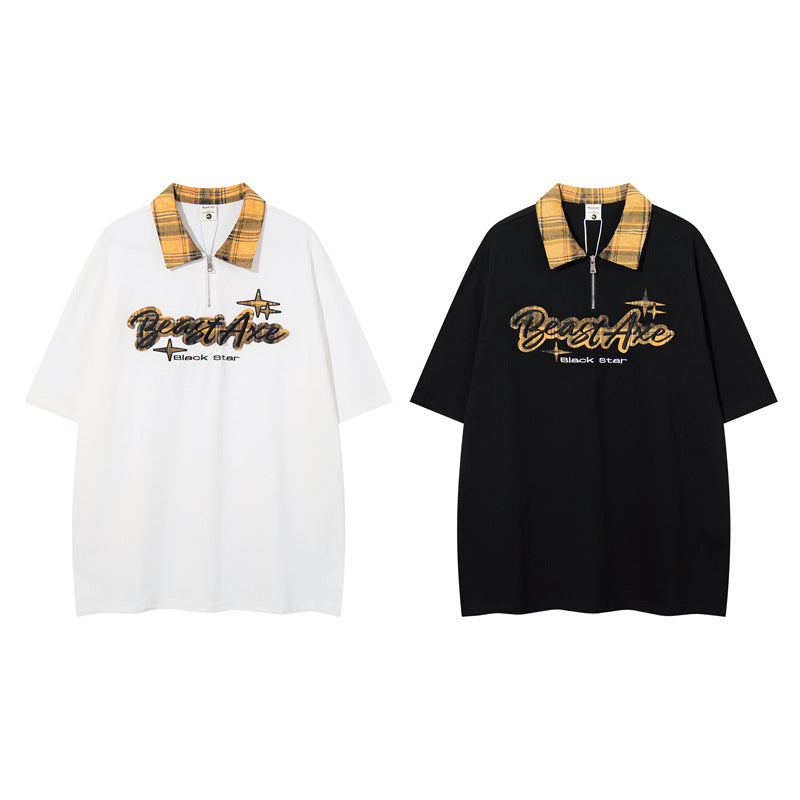 Y2K mens shirt loose letter short sleeve top
