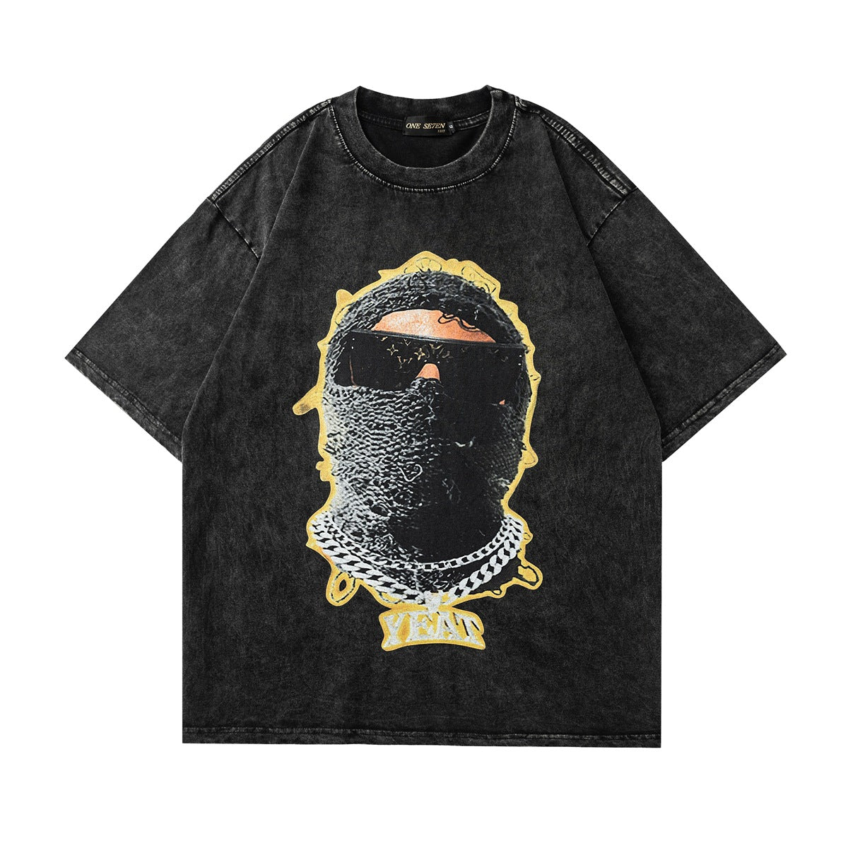 60s Style T Shirts Summer Washed T-Shirt Short Sleeve Hip Hop Character Avatar Printing
