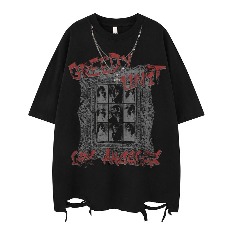 US drip outfits summer vintage avatar print casual loose short sleeve T-Shirts