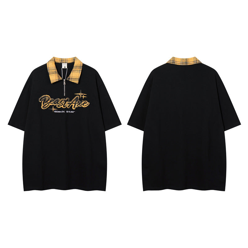 Y2K mens shirt loose letter short sleeve top