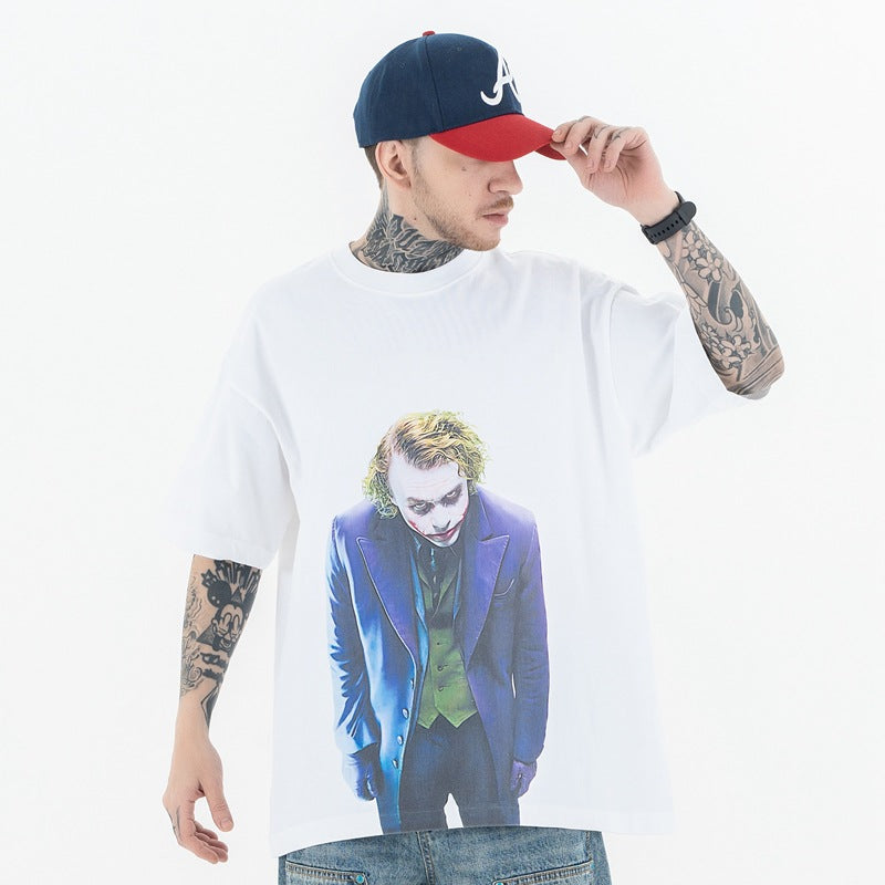 Vintage College Shirts Summer Gotham Joker Print Crew Neck Short Sleeve T-Shirt
