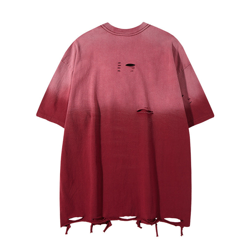 Nyc 1990 Shirt gradual change old washed hole short sleeve t-shirt
