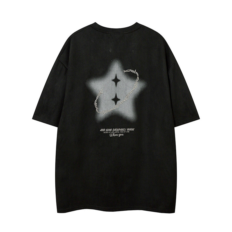 1990 Fashion T-Shirt Vintage Pentagram Embroidered Short Sleeve T-Shirt