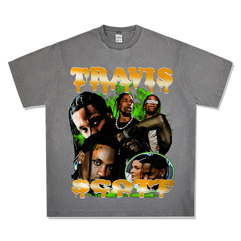 Streetwear masculino vintage hip hop Travis Scott Travis print short sleeve t-shirt