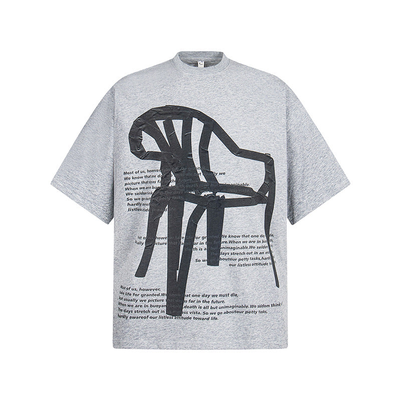 Vintage Usa Shirt Short Sleeve T-Shirt Vintage Chair Print Loose Top