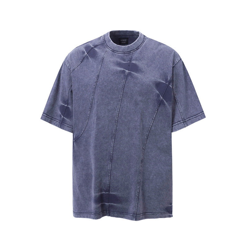 Camisas Retros Vintage Washed Old Spliced T-Shirt Short Sleeve