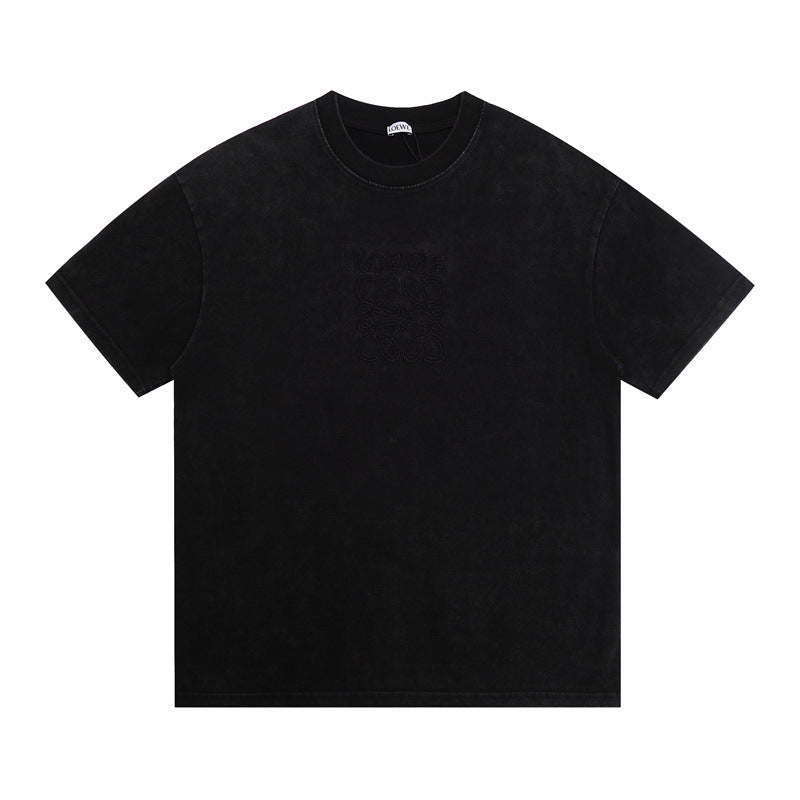 Hip Hop Shirts For Boys Letter Embroidery Wash Casual T-Shirt Short Sleeve