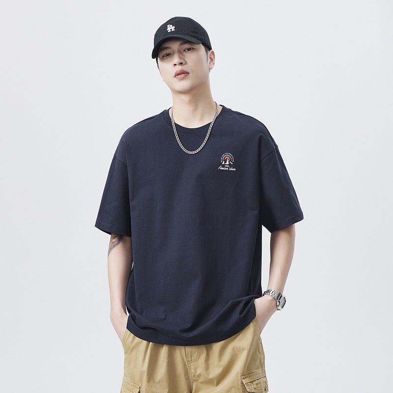 Mens T-shirts vintage print summer loose five-quarter sleeves